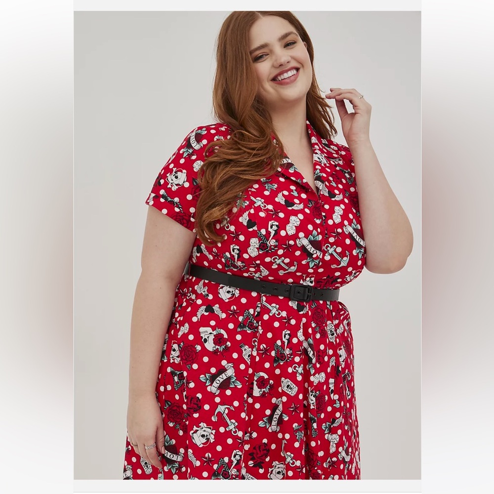 NWT Torrid Retro Chic Red Fit-and-Flare Pinup Style Dress with Belt - Picture 4 of 15